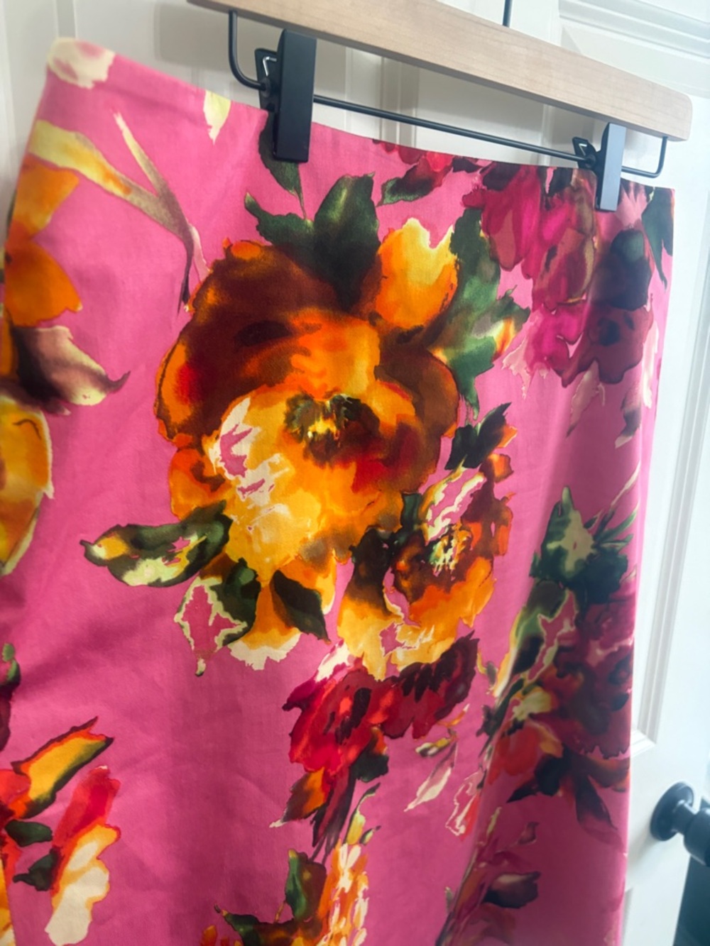 Talbots Pink Floral Pencil Skirt with Yellow, Green and Burgundy Accents - Picture 2 of 8